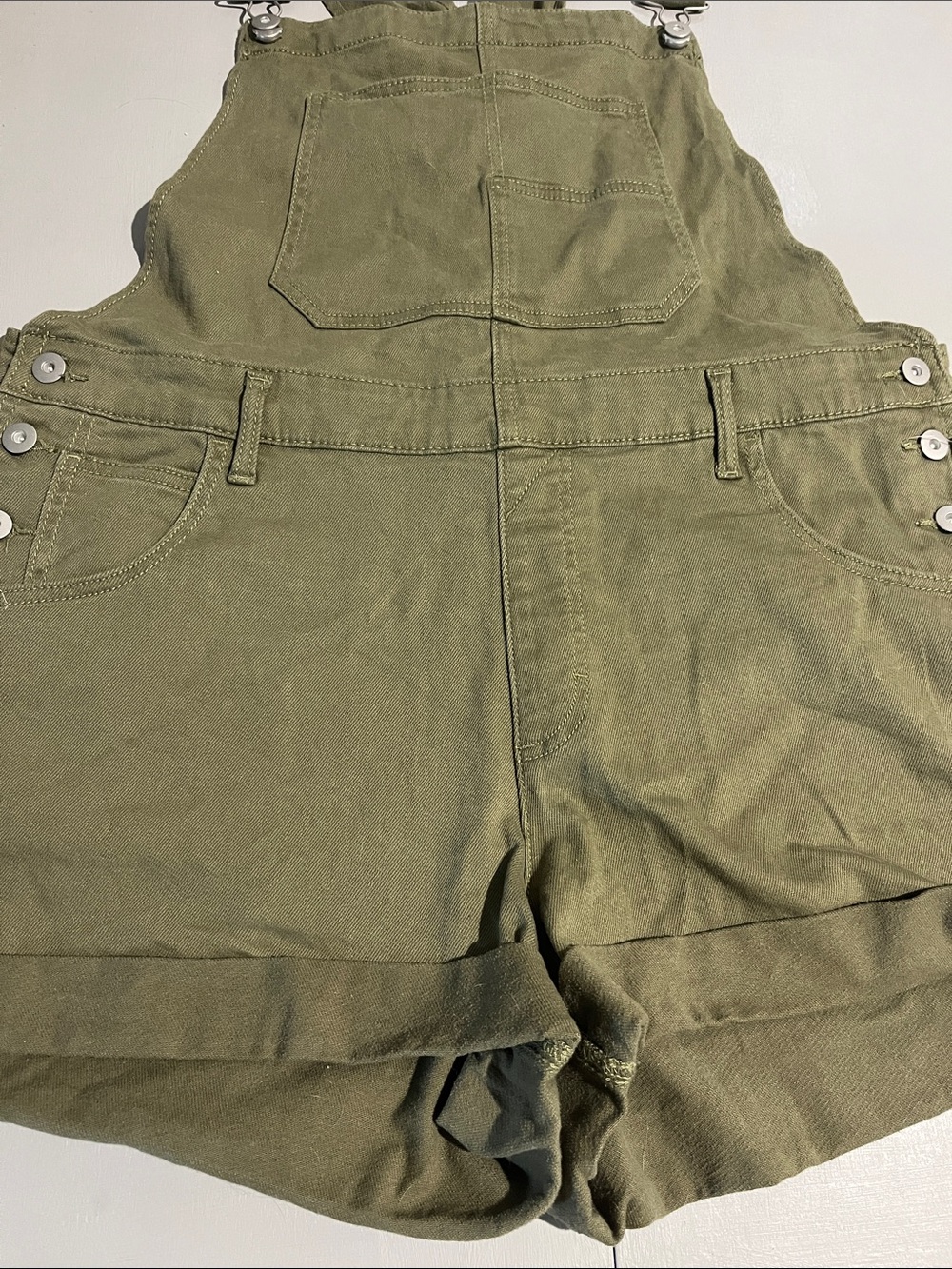 No Boundaries Olive Green Short Overalls - Picture 9 of 14